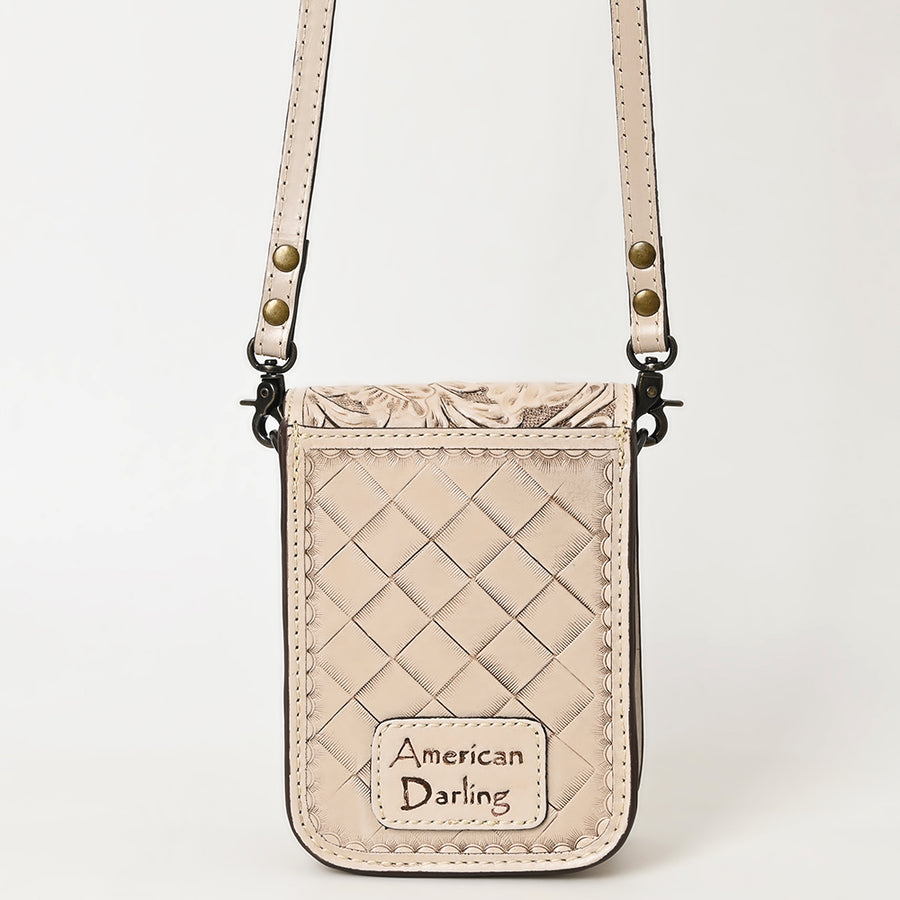 American Darling Western Leather Cell Phone Bag Hand Tooled Floral Carved Crossbody Purse with Adjustable Strap