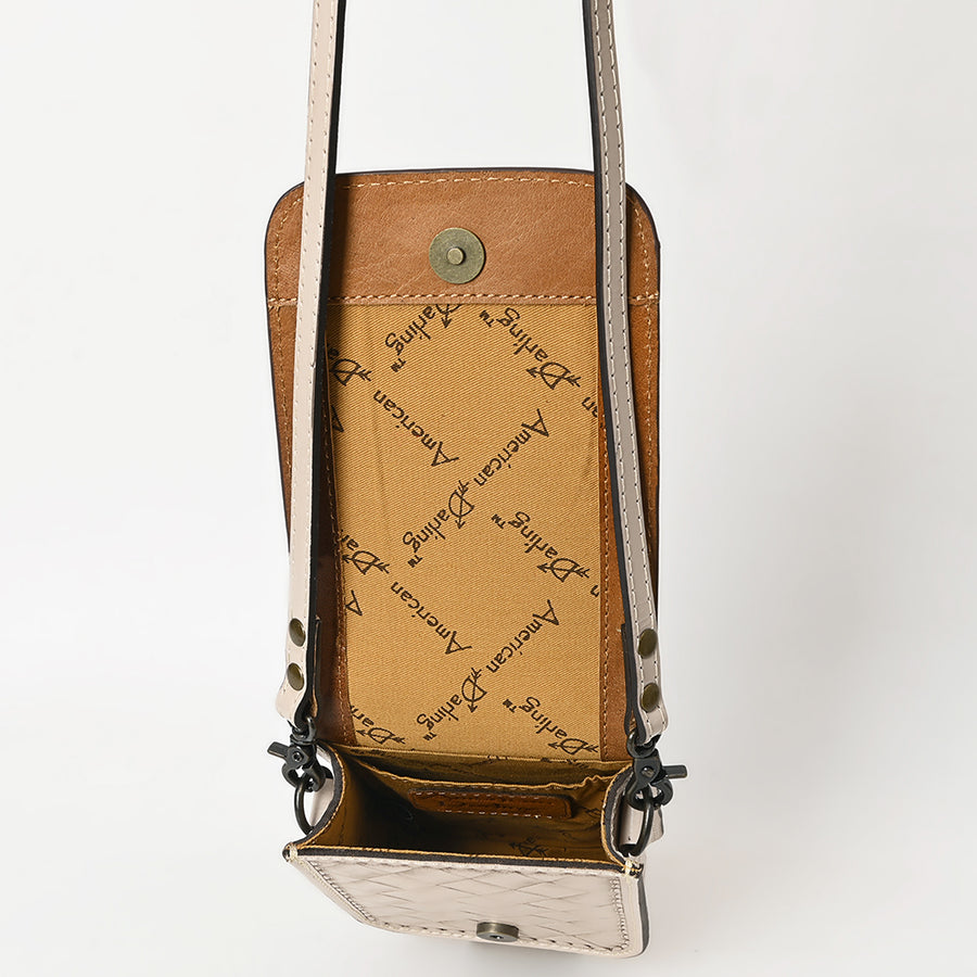 American Darling Western Leather Cell Phone Bag Hand Tooled Floral Carved Crossbody Purse with Adjustable Strap