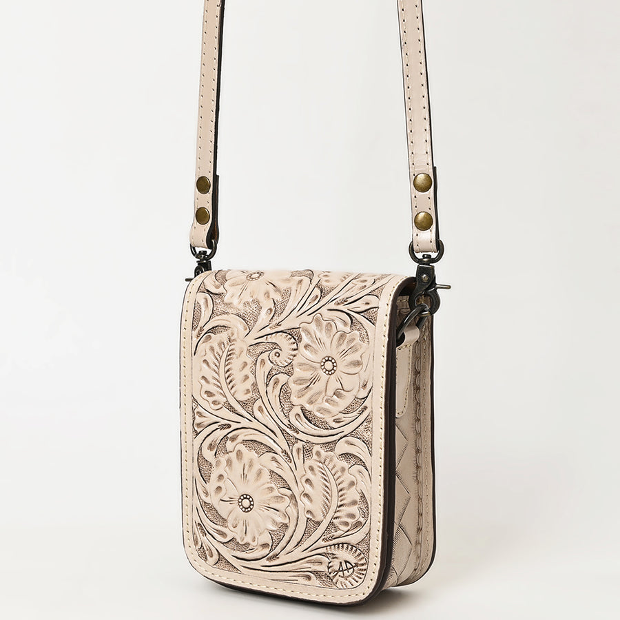 American Darling Hand Tooled Floral Leather Cell Phone Bag Western Crossbody - Uhorse