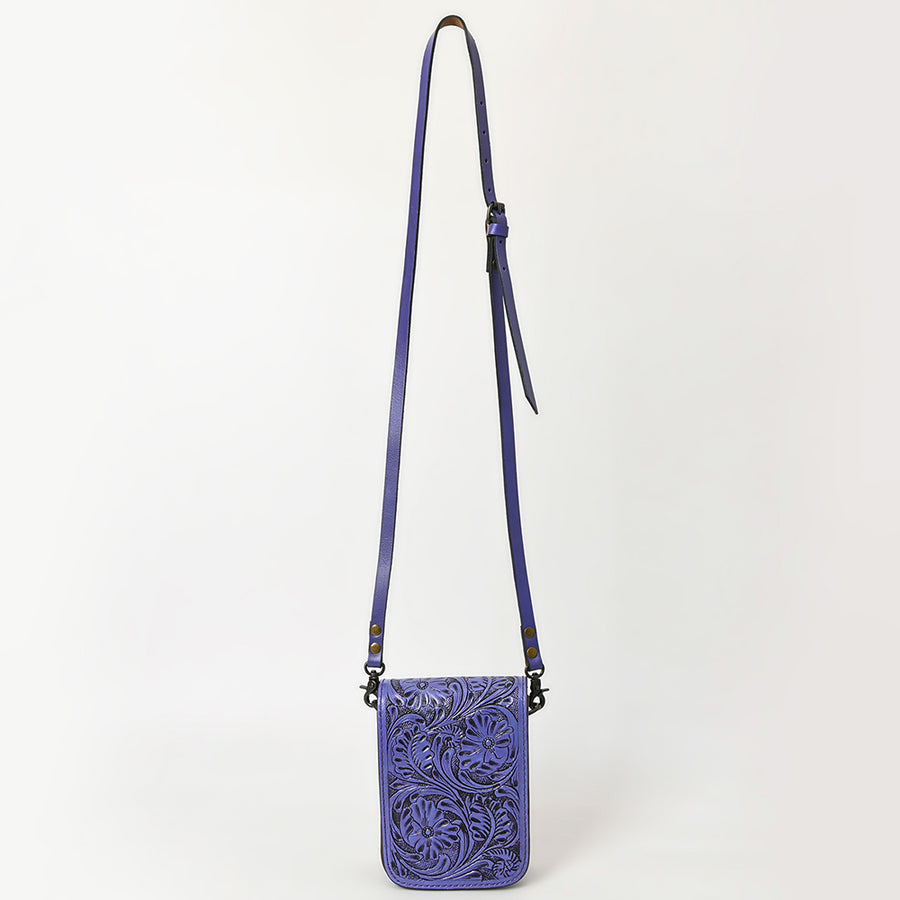 American Darling Western Leather Cell Phone Bag Hand Tooled Floral Carved Crossbody Purse with Adjustable Strap