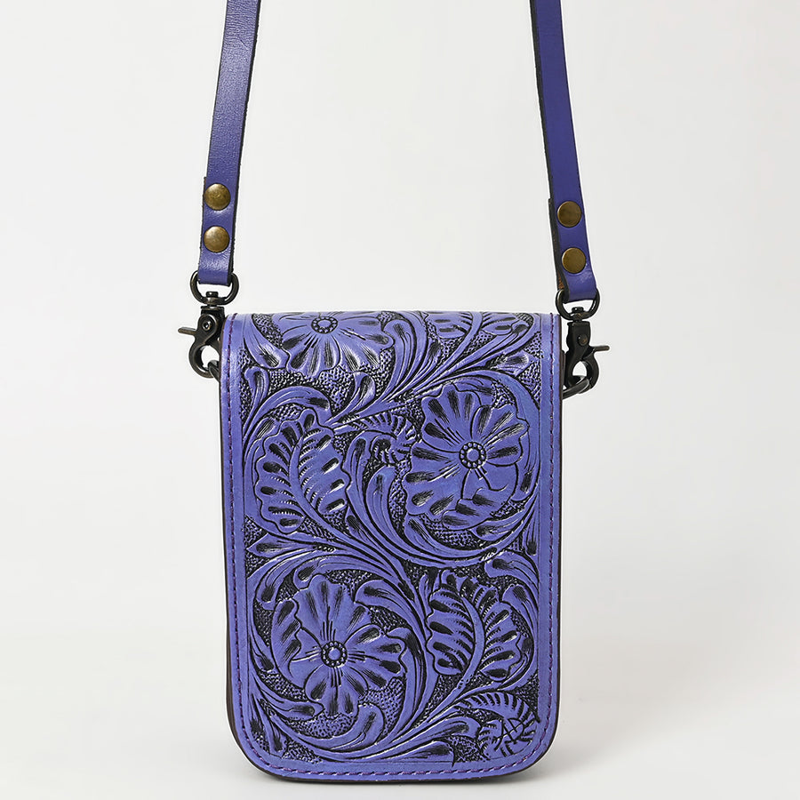 American Darling Western Leather Cell Phone Bag Hand Tooled Floral Carved Crossbody Purse with Adjustable Strap