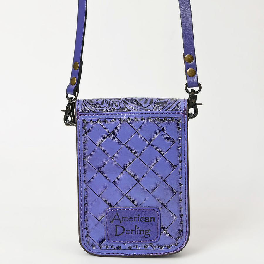 American Darling Western Leather Cell Phone Bag Hand Tooled Floral Carved Crossbody Purse with Adjustable Strap