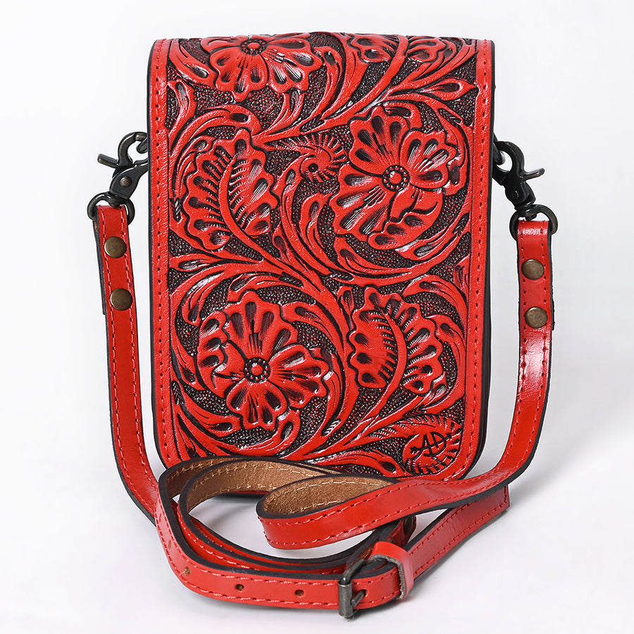 American Darling Western Leather Cell Phone Bag Hand Tooled Floral Carved Crossbody Purse with Adjustable Strap