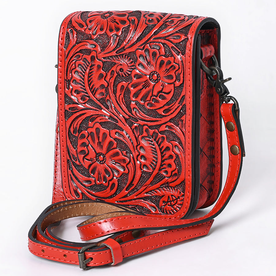 American Darling Hand Tooled Floral Leather Cell Phone Bag Western Crossbody - Uhorse