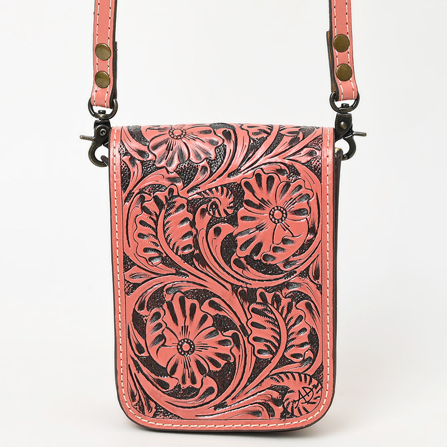 American Darling Western Leather Cell Phone Bag Hand Tooled Floral Carved Crossbody Purse with Adjustable Strap