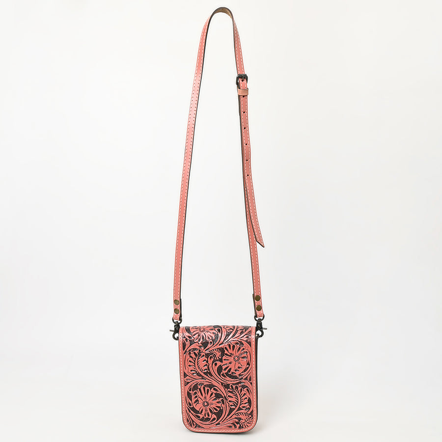 American Darling Western Leather Cell Phone Bag Hand Tooled Floral Carved Crossbody Purse with Adjustable Strap