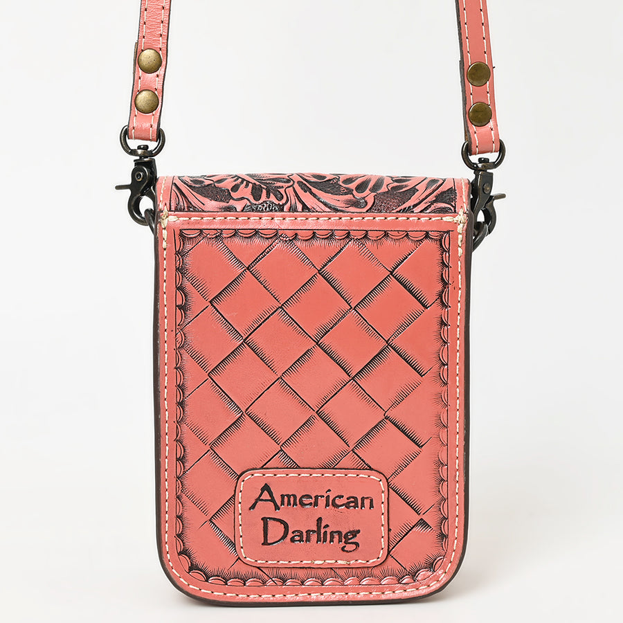 American Darling Western Leather Cell Phone Bag Hand Tooled Floral Carved Crossbody Purse with Adjustable Strap