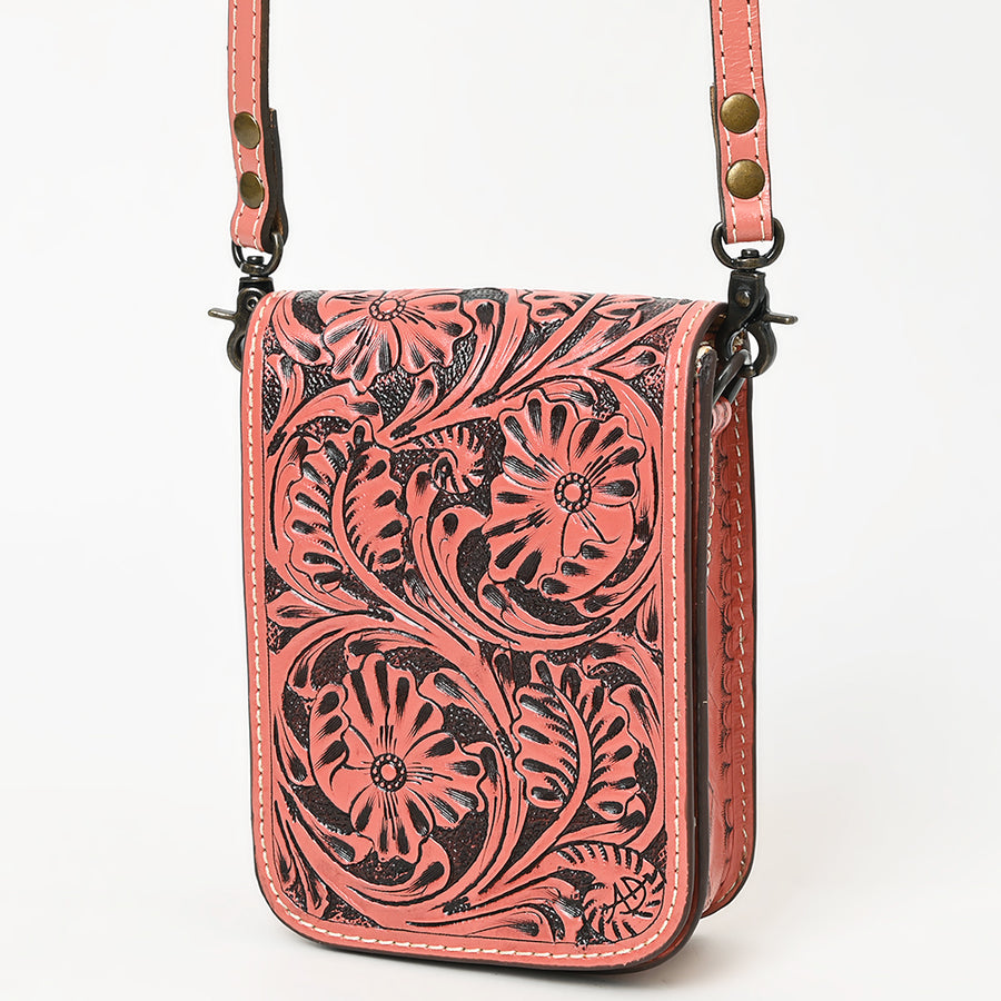 American Darling Hand Tooled Floral Leather Cell Phone Bag Western Crossbody - Uhorse