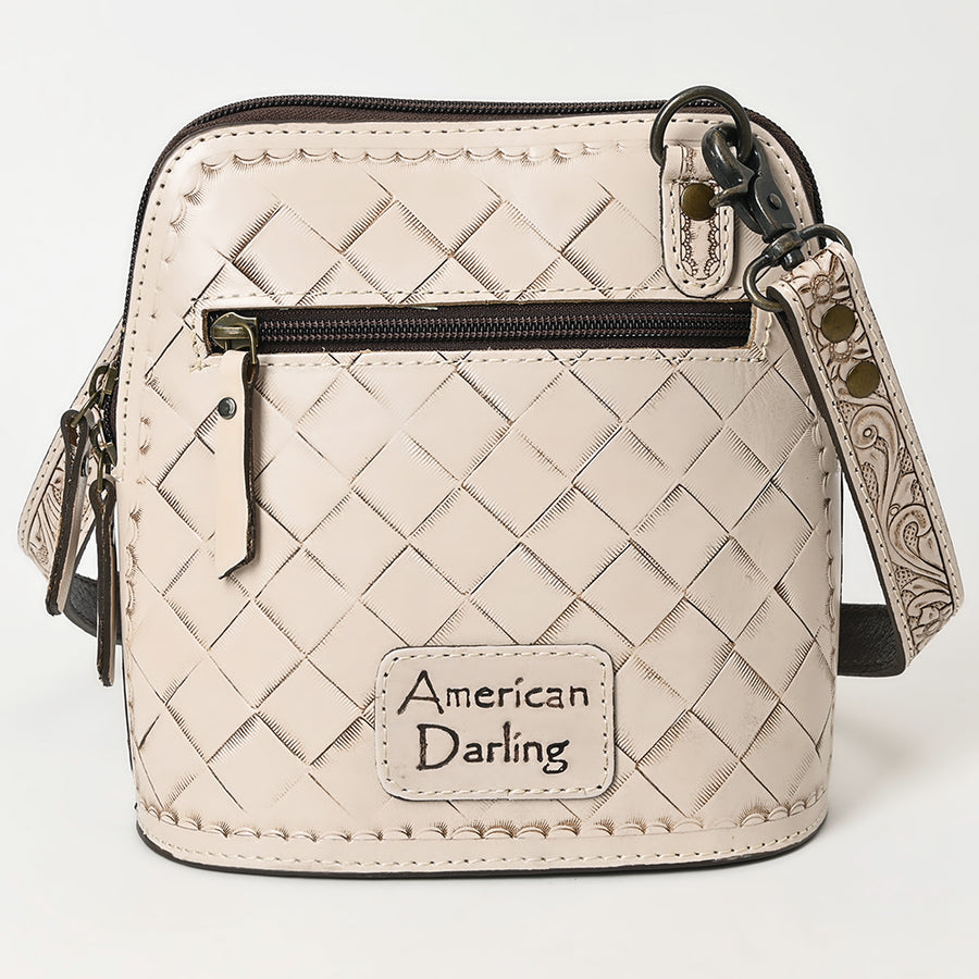 American Darling Western Leather Crossbody Bag Hand Tooled Floral Carved Purse with Adjustable Strap
