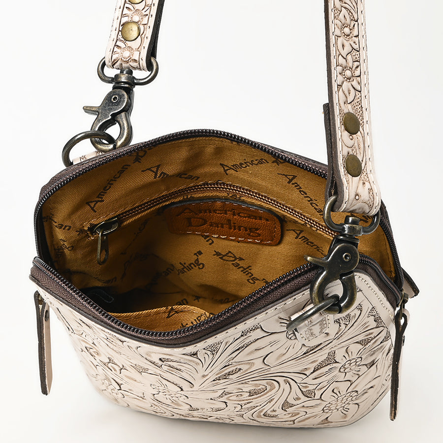 American Darling Western Leather Crossbody Bag Hand Tooled Floral Carved Purse with Adjustable Strap