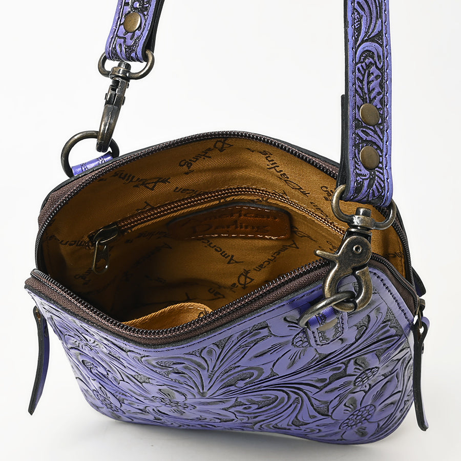 American Darling Western Leather Crossbody Bag Hand Tooled Floral Carved Purse with Adjustable Strap