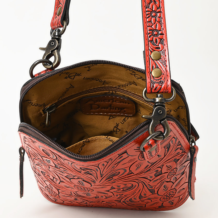 American Darling Western Leather Crossbody Bag Hand Tooled Floral Carved Purse with Adjustable Strap