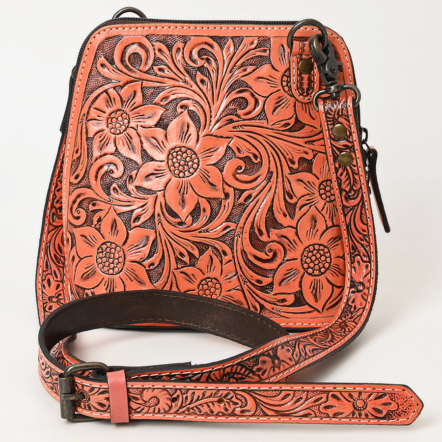 American Darling Western Leather Crossbody Bag Hand Tooled Floral Carved Purse with Adjustable Strap