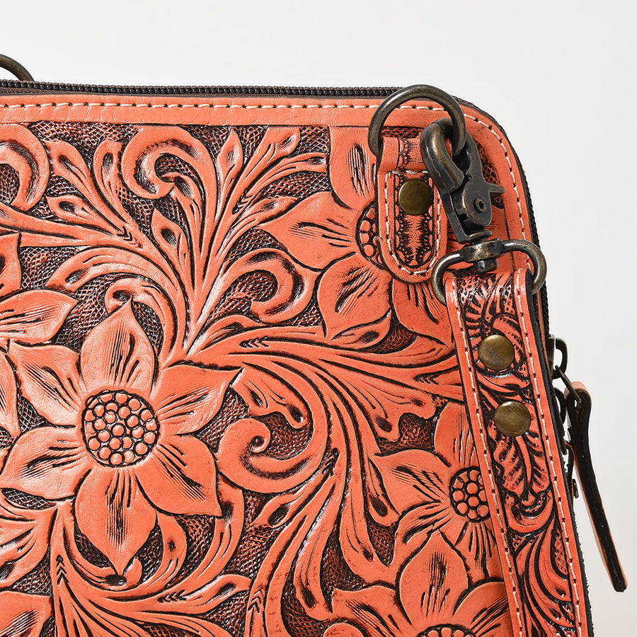 American Darling Western Leather Crossbody Bag Hand Tooled Floral Carved Purse with Adjustable Strap
