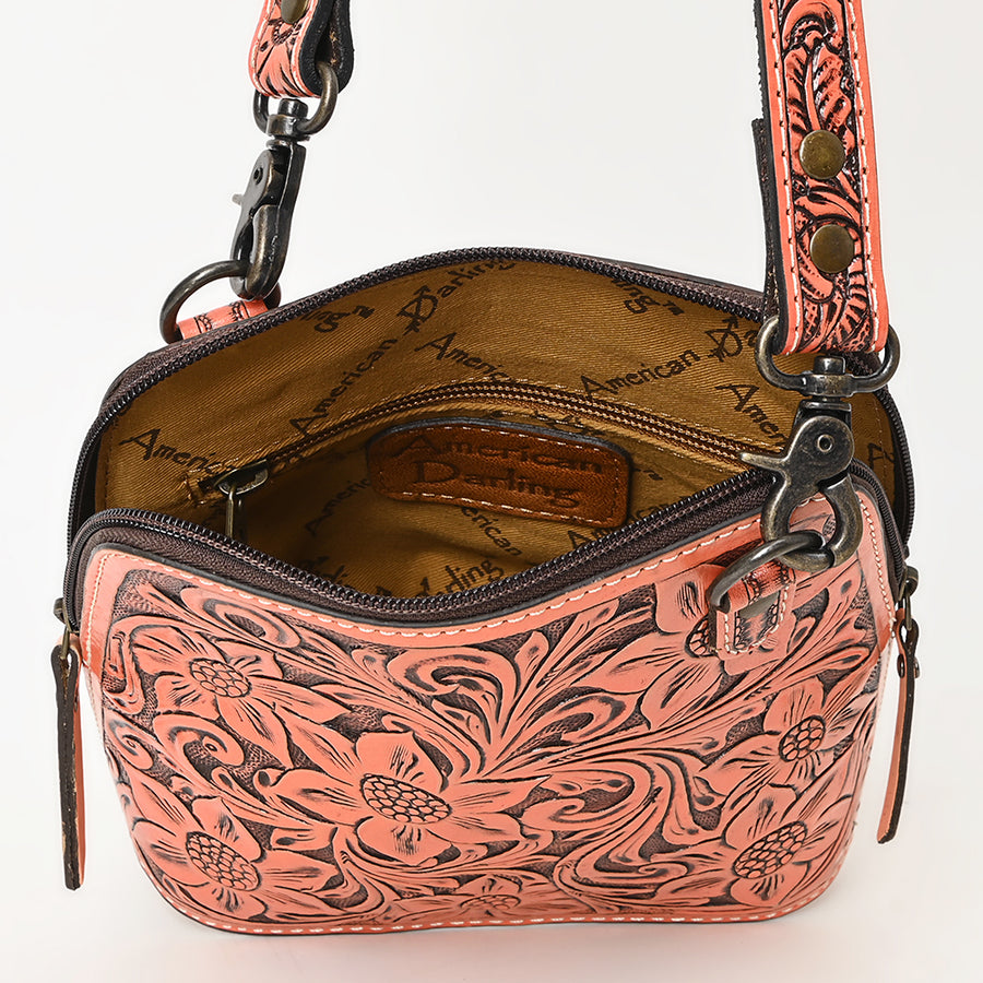 American Darling Western Leather Crossbody Bag Hand Tooled Floral Carved Purse with Adjustable Strap
