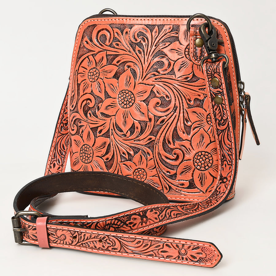 American Darling Hand Tooled Floral Leather Crossbody Bag - Uhorse