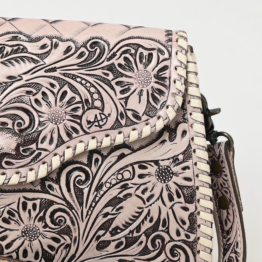 American Darling Western Leather Clutch Bag Hand Tooled Floral Carved Crossbody Purse with Whipstitch Detail