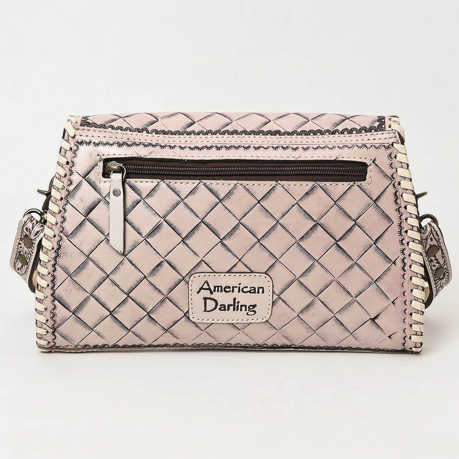 American Darling Western Leather Clutch Bag Hand Tooled Floral Carved Crossbody Purse with Whipstitch Detail