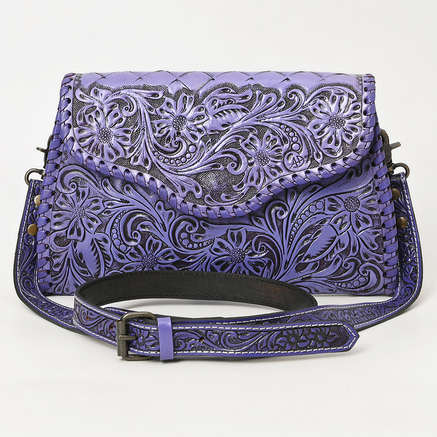 American Darling Western Leather Clutch Bag Hand Tooled Floral Carved Crossbody Purse with Whipstitch Detail