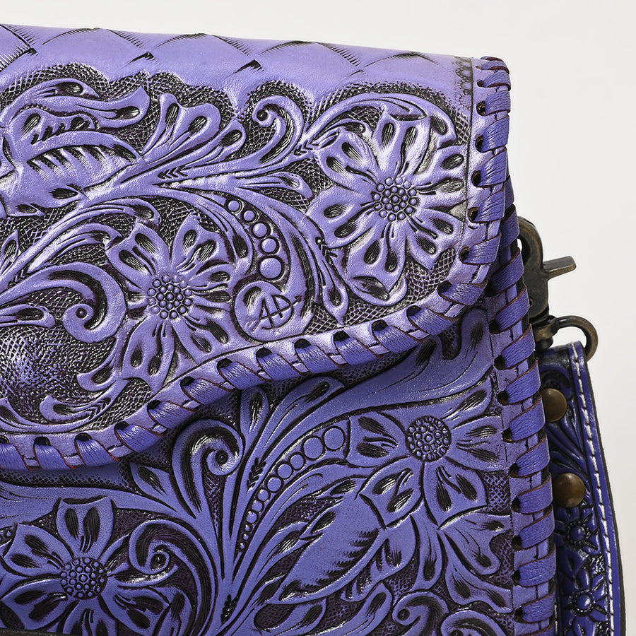 American Darling Western Leather Clutch Bag Hand Tooled Floral Carved Crossbody Purse with Whipstitch Detail