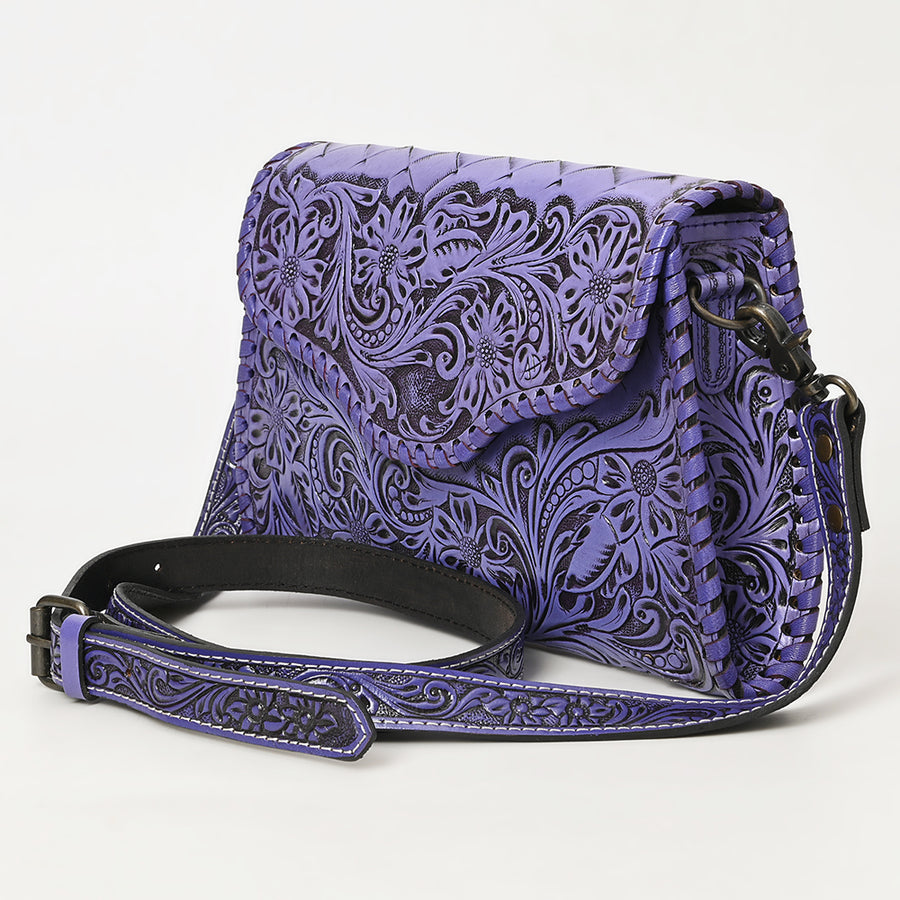American Darling Western Leather Clutch Bag Hand Tooled Floral Carved Crossbody Purse with Whipstitch Detail