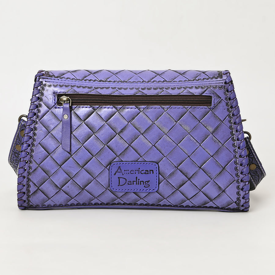 American Darling Western Leather Clutch Bag Hand Tooled Floral Carved Crossbody Purse with Whipstitch Detail