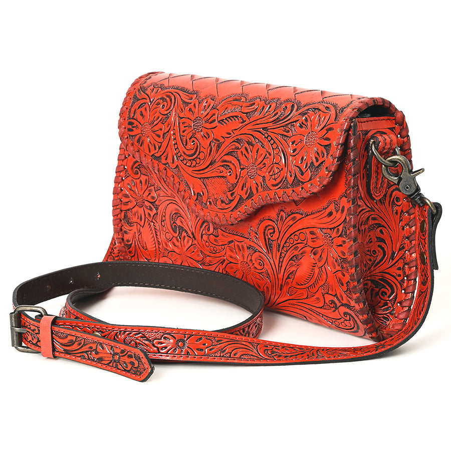 American Darling Western Leather Clutch Bag Hand Tooled Floral Carved Crossbody Purse with Whipstitch Detail