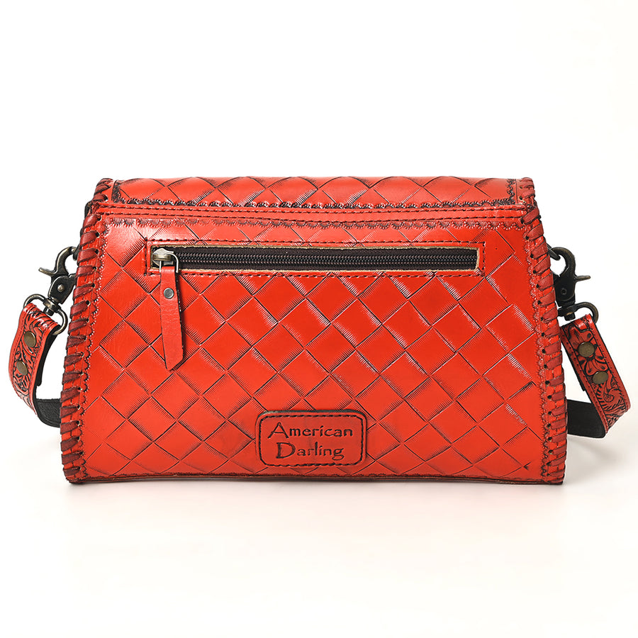 American Darling Western Leather Clutch Bag Hand Tooled Floral Carved Crossbody Purse with Whipstitch Detail