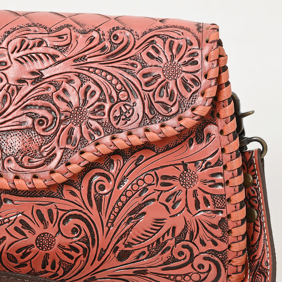 American Darling Western Leather Clutch Bag Hand Tooled Floral Carved Crossbody Purse with Whipstitch Detail