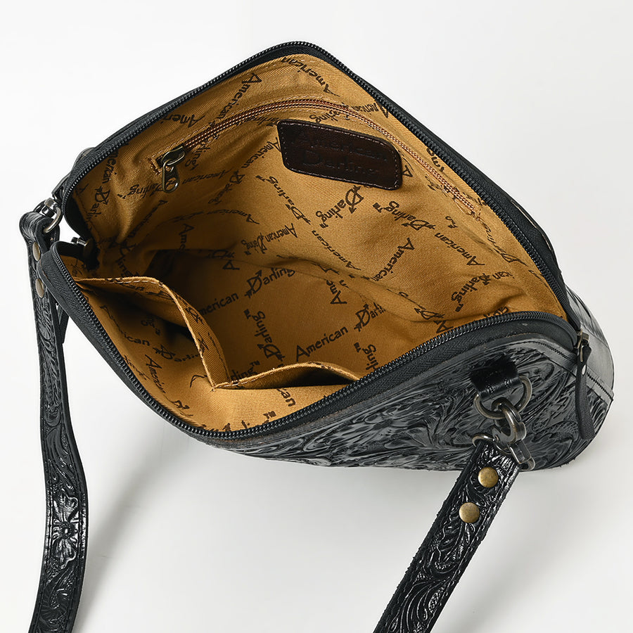 American Darling Western Crossbody Bag for Women Hand Tooled Floral Leather Purse with Adjustable Strap