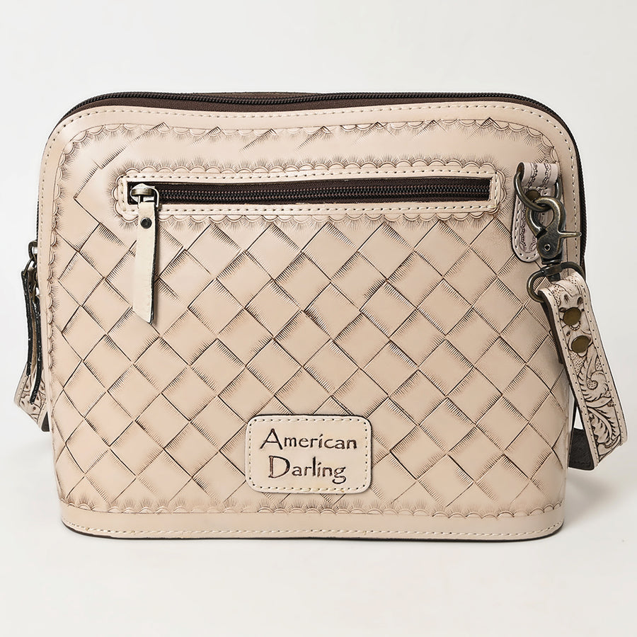 American Darling Western Crossbody Bag for Women Hand Tooled Floral Leather Purse with Adjustable Strap