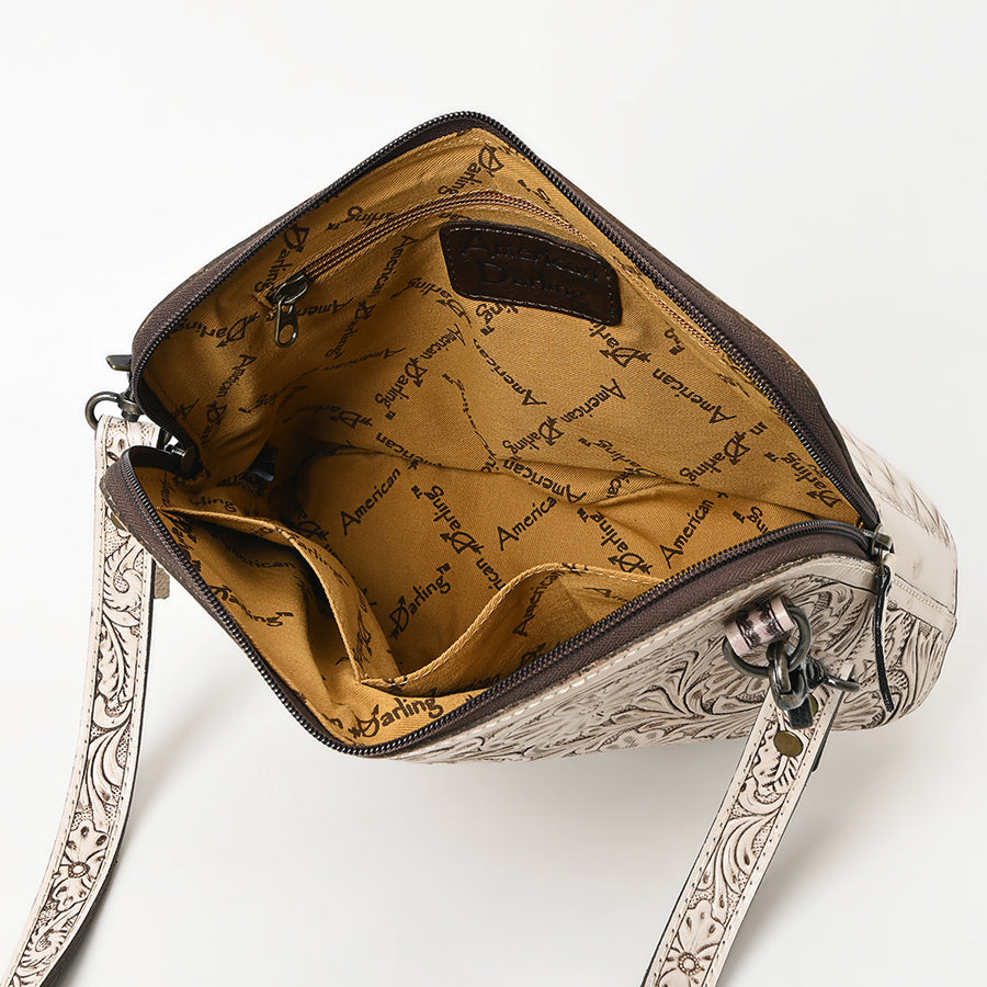 American Darling Western Crossbody Bag for Women Hand Tooled Floral Leather Purse with Adjustable Strap