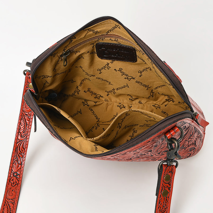 American Darling Western Crossbody Bag for Women Hand Tooled Floral Leather Purse with Adjustable Strap