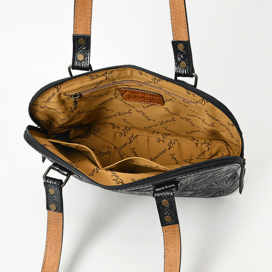 American Darling Western Leather Tote Bag Hand Tooled Floral Carved Purse with Quilted Back & Tooled Straps for Women