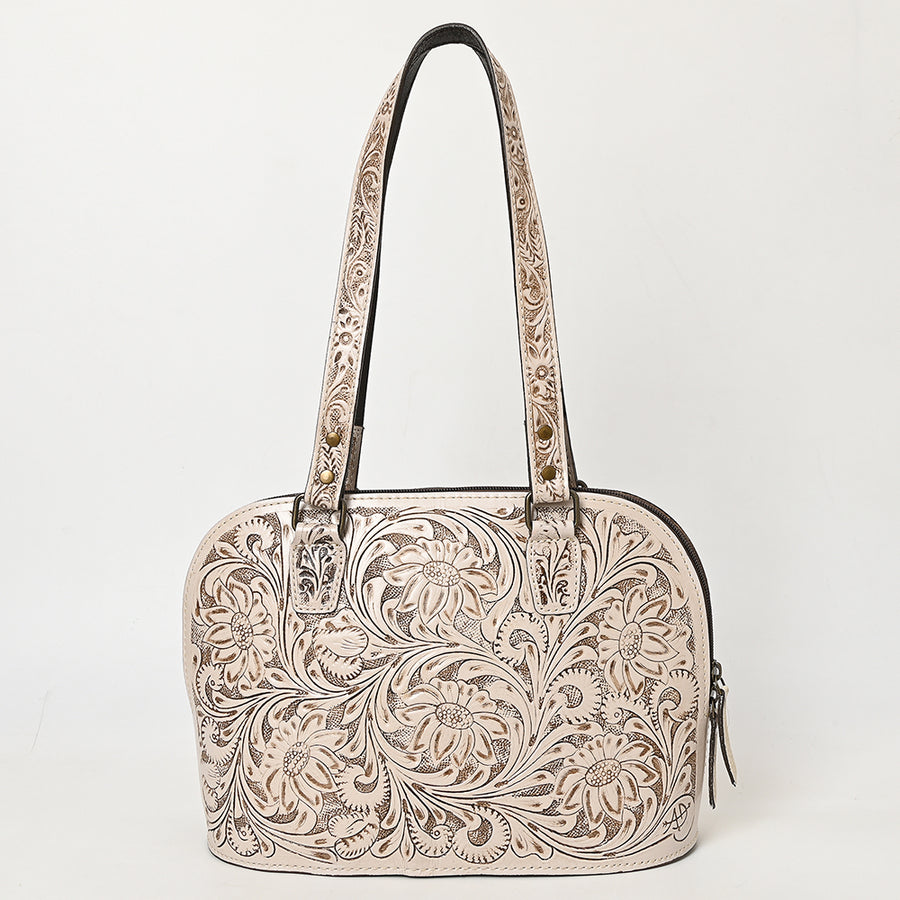 American Darling Western Leather Tote Bag Hand Tooled Floral Carved Purse with Quilted Back & Tooled Straps for Women