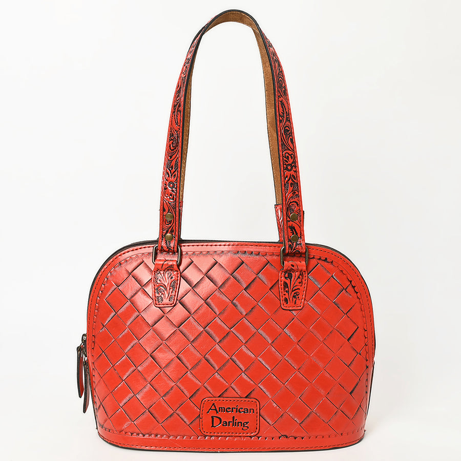 American Darling Western Leather Tote Bag Hand Tooled Floral Carved Purse with Quilted Back & Tooled Straps for Women