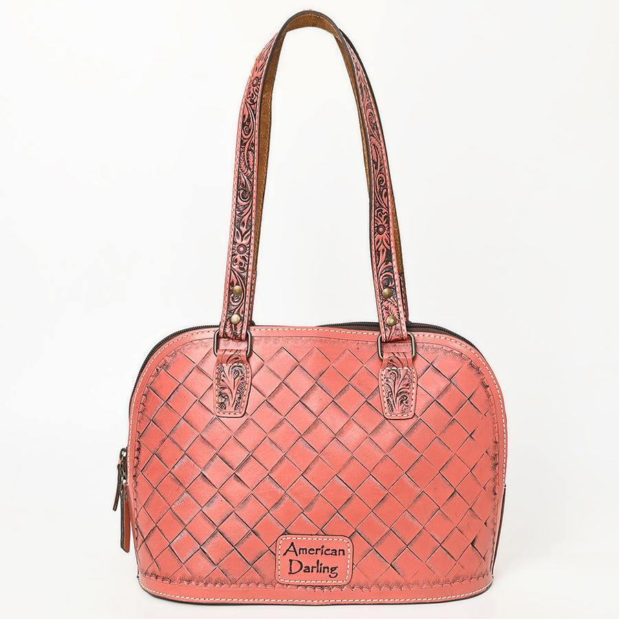 American Darling Western Leather Tote Bag Hand Tooled Floral Carved Purse with Quilted Back & Tooled Straps for Women