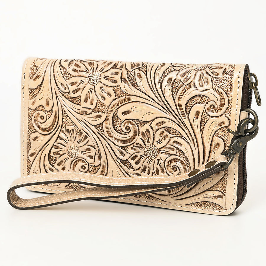 American Darling Hand-Tooled Western Leather Clutch Bag - Genuine Carved Artisan Women's Wristlet - Uhorse