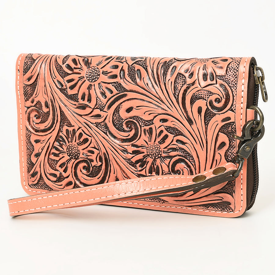 American Darling Hand-Tooled Western Leather Clutch Bag - Genuine Carved Artisan Women's Wristlet - Uhorse