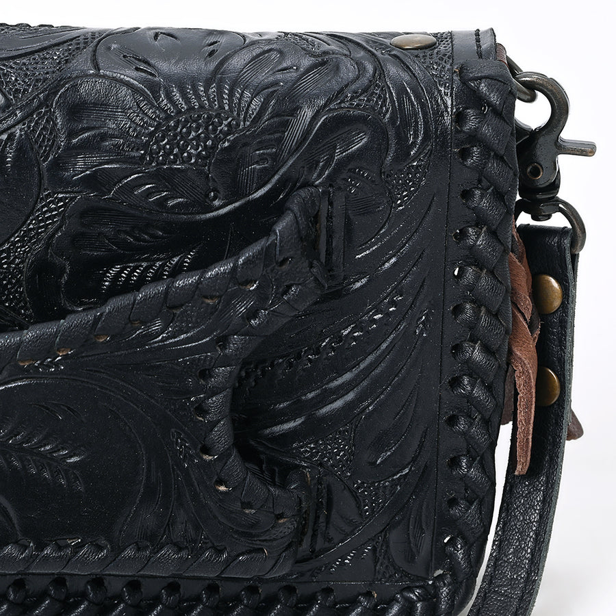 American Darling Western Hand-Tooled Leather Clutch Bag with Floral Carving and Premium Genuine Leather