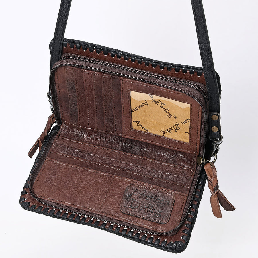 American Darling Western Hand-Tooled Leather Clutch Bag with Floral Carving and Premium Genuine Leather