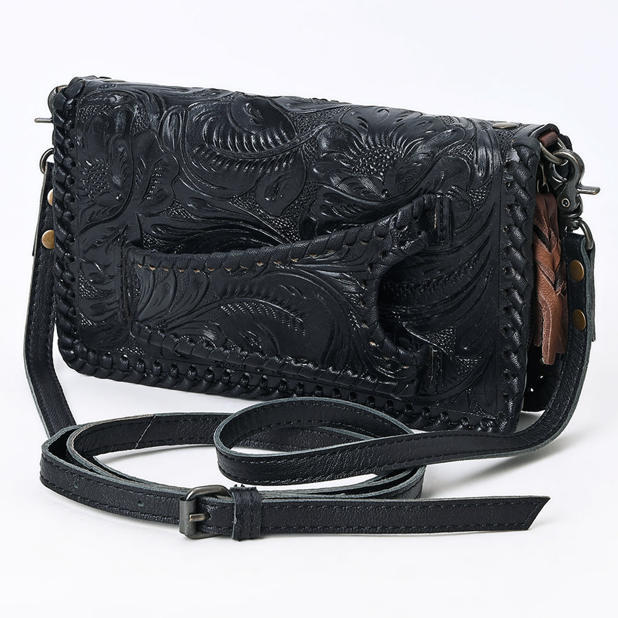 American Darling Western Hand-Tooled Leather Clutch Bag with Floral Carving - Uhorse