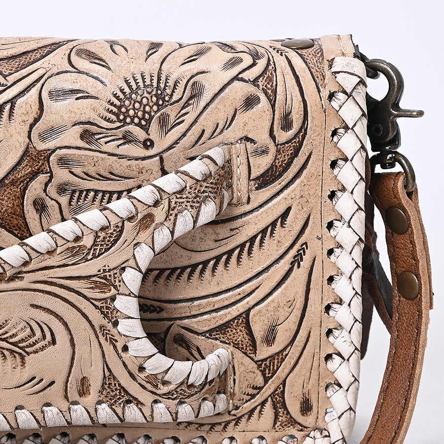 American Darling Western Hand-Tooled Leather Clutch Bag with Floral Carving and Premium Genuine Leather