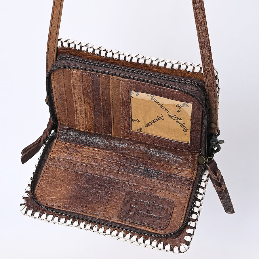 American Darling Western Hand-Tooled Leather Clutch Bag with Floral Carving and Premium Genuine Leather