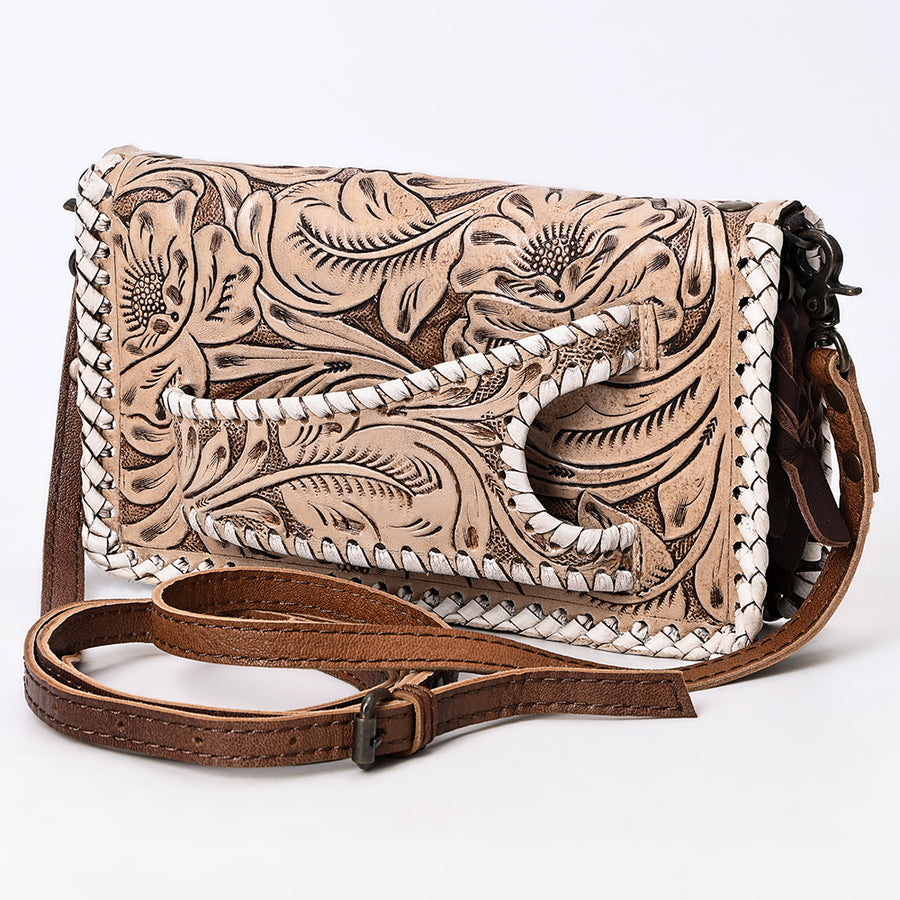 American Darling Western Hand-Tooled Leather Clutch Bag with Floral Carving - Uhorse