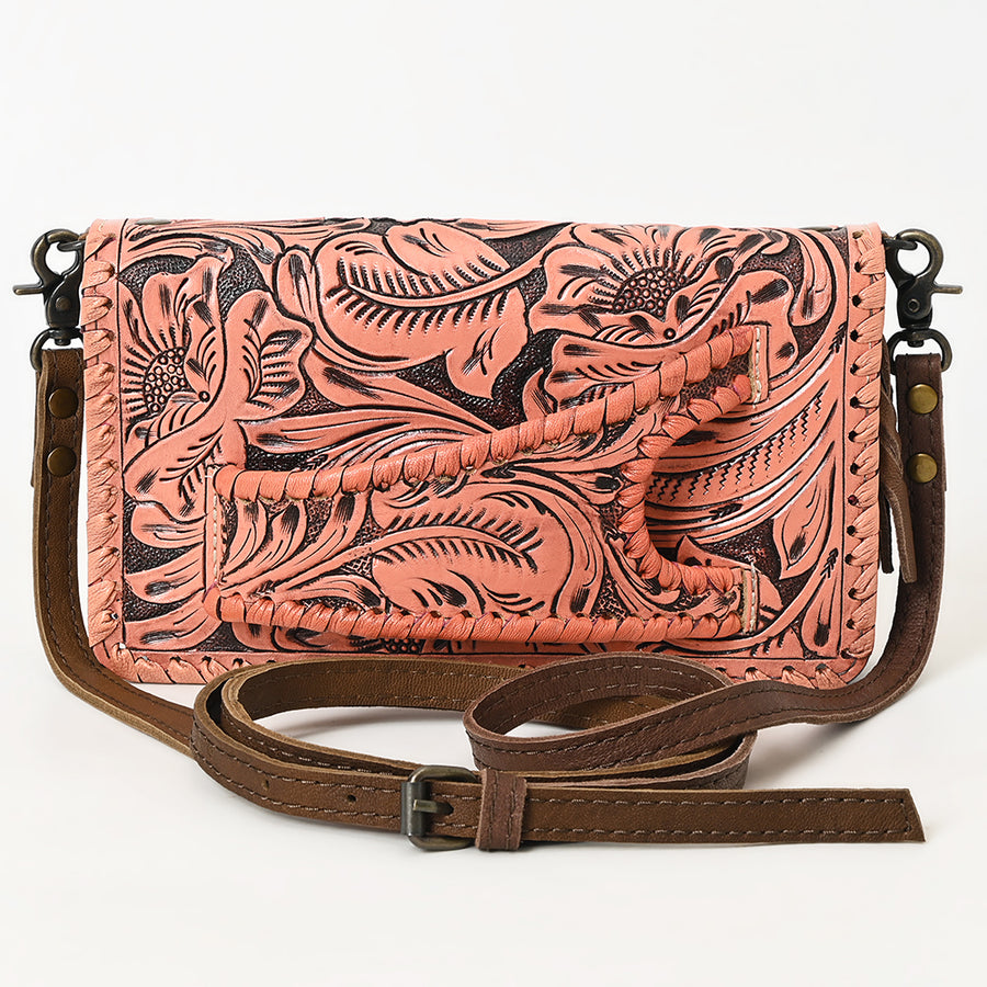 American Darling Western Hand-Tooled Leather Clutch Bag with Floral Carving and Premium Genuine Leather