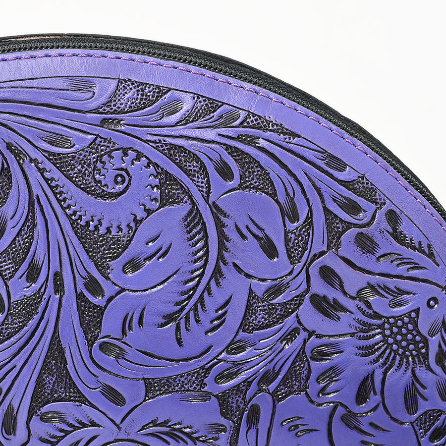 American Darling Western Hand-Tooled Leather Taco Bag for Women – Genuine Floral Carved Wristlet with Fringe Details