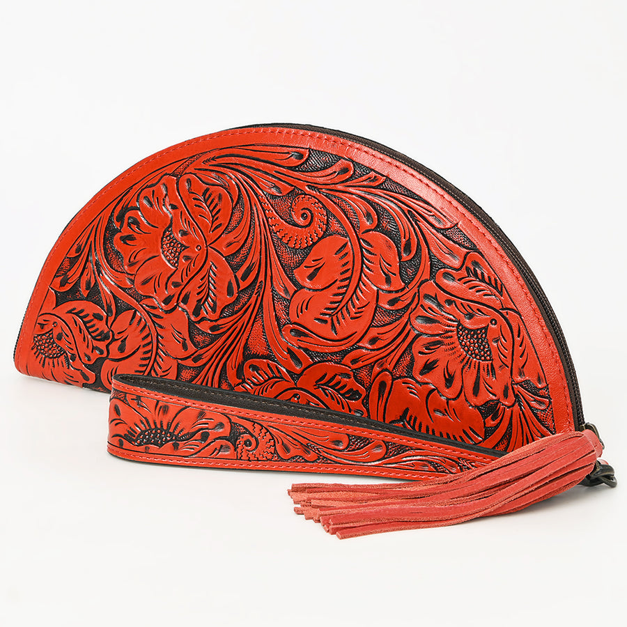American Darling Hand-Tooled Western Leather Taco Bag - Genuine Floral Carved Designer Wristlet - Uhorse