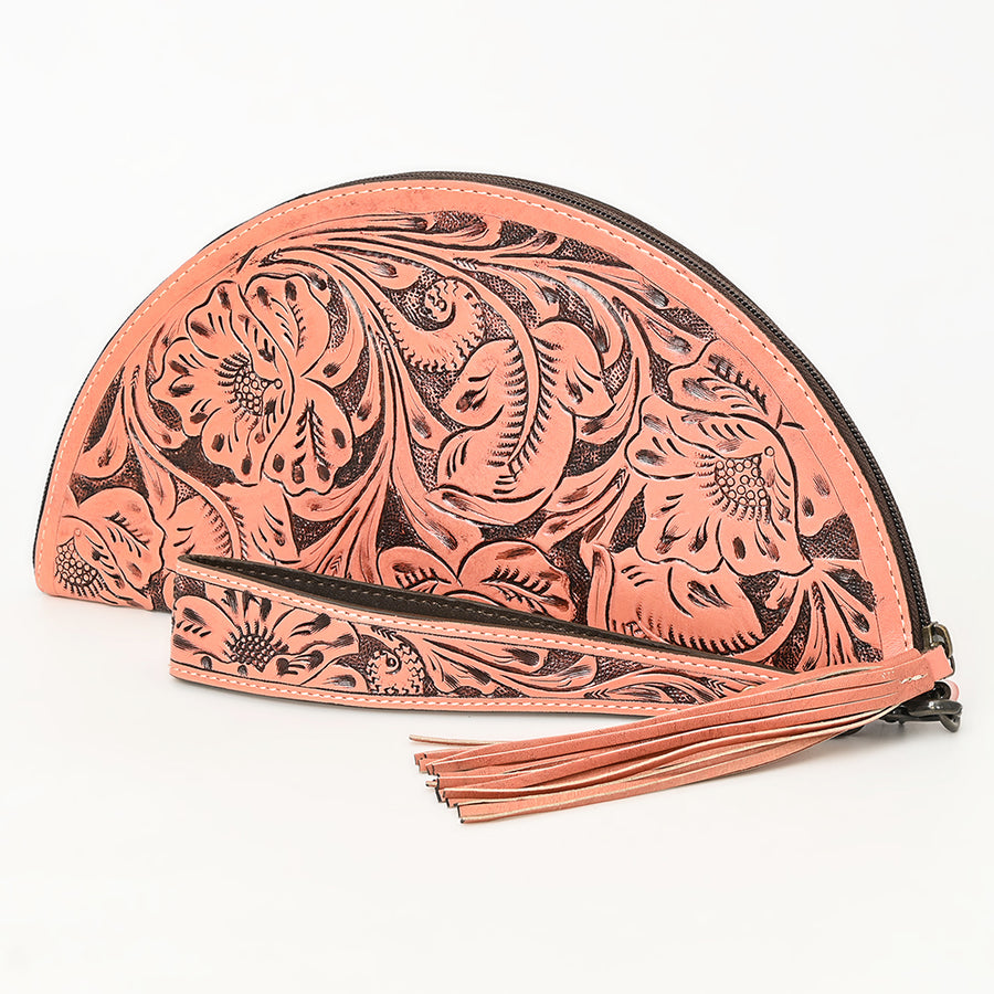 American Darling Hand-Tooled Western Leather Taco Bag - Genuine Floral Carved Designer Wristlet - Uhorse