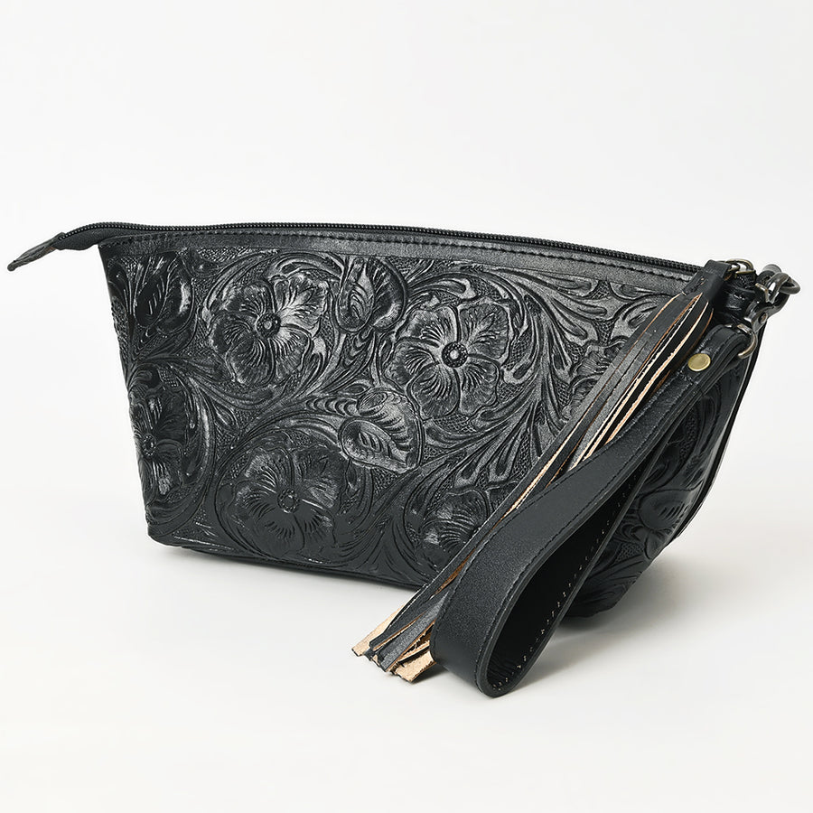 American Darling Hand-Tooled Western Leather Wristlet Bag - Genuine Floral Carved Women's Clutch - Uhorse
